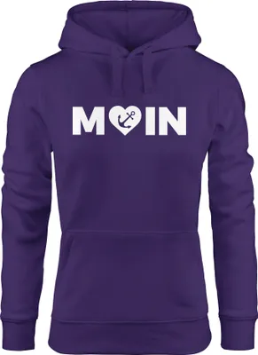 Produktbild von Cooler Kapuzen-Pullover Damen Moin Love Herz mit Anker Nordsee Hoodie Moonworks® lila XS