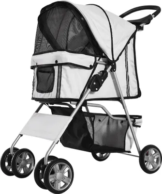 Produktbild von Hundewagen Hundebuggy bis 10 kg Klappbar verstellbares Vordach 2 Becherhalter Sonnendach Silber