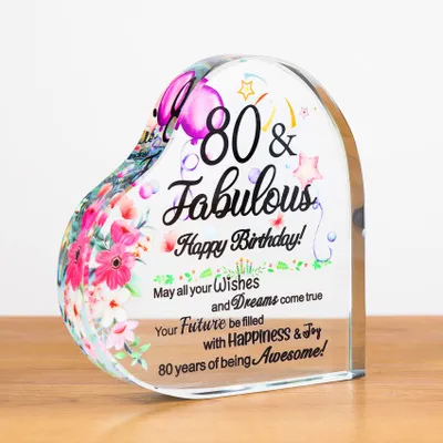 Herz-Glas-Deko 11x11x1,8 cm – 80. Geburtstag Geschenk für Frauen