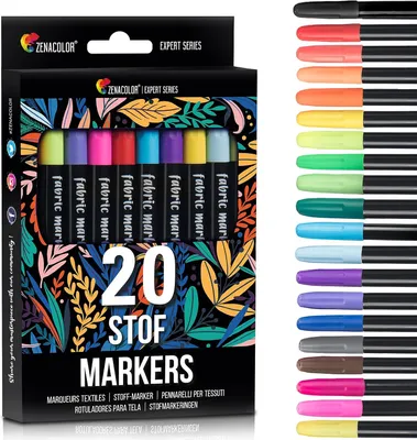 Productafbeelding van Zenacolor textiel- en stofmarkers - Set van 20 - Niet-giftige - Onuitwisbare en permanente fijne puntmarkers - Kleding