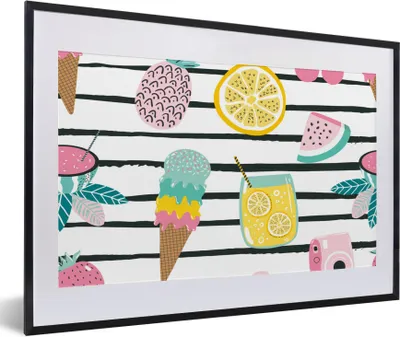 Produktbild von MuchoWow® Gerahmtes Poster Sommer - Elemente - Streifen 60x40 cm - Poster mit Schwarzem Bilderrahmen Wandposter Rahmen Foto Bilder - Schlafzimmer - Plakat in Rahmen - Drucken