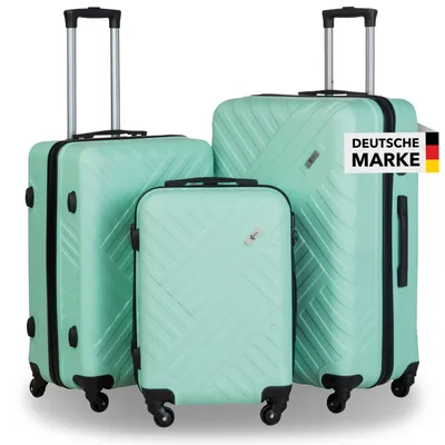 Produktbild von Xonic Design Reisekoffer mit Rollen 360° - ABS Hartschalen-Koffer Trolley mit Zahlenschloss in Handgepäck M-L-XL-Set (Mintgrün, Set)