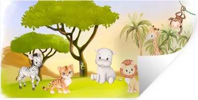 Produktbild von MuchoWow® Wandtattoo Wandsticker Wandaufkleber Dschungel - Tiere - Kinder 80x40 cm Selbstklebend und Repositionierbar - Aufkleber