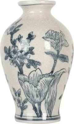 Productafbeelding van Clayre & Eef vaas, diameter 9 cm, hoogte 15 cm, wit en blauw, keramiek, voor bloemen