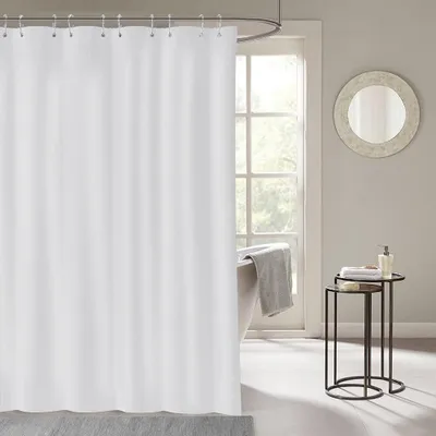 Produktbild von Duschvorhang 240 x 200 cm, schimmelresistent, wasserdicht, waschbar, antibakteriell, weiß, Polyester-Duschvorhang mit 12 Duschvorhangringen