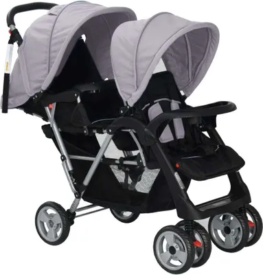 Produktbild von vidaXL Wózek dziecięcy tandem stalowo-szaro-czarny