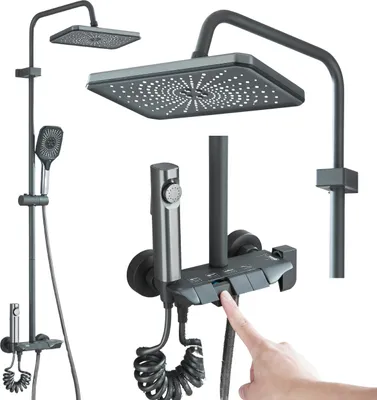 Obrázek produktu pro Sprchový set Ari s bidetkou, dešťovou sprchou, ruční sprchou a panelom multifunkčním, grafitový, keramická kartuše