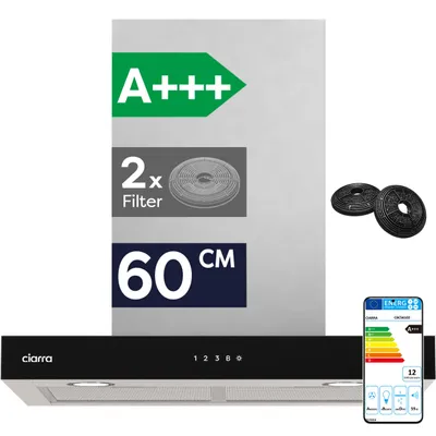 Produktbild von CIARRA A+++ Dunstabzugshaube 60cm 650 m³/h Wandhaube WIFI +APP & Touch Control Boost VMS6102