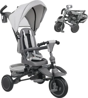 Produktbild von 6-in-1-Dreirad fš¹r Babys und Kleinkinder, faltbar, mit verstellbarer Schiebestange, 360¡ã drehbarem Sitz, Grau