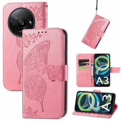 Immagine prodotto di Per Xiaomi Redmi A3 Custodia in per telefoni cellulari con design a farfalla Rosa