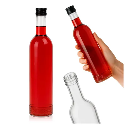 Zdjęcie produktu dla SuperButelki - Butelka szklana KRYSZTAŁ 500 ml z zakrętką – ozdobna 0,5l na nalewki, bimber, wódkę, alkohole, grube szkło, dekoracyjna, trwała, 0,5 l