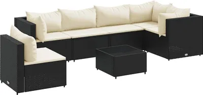 Immagine prodotto di vidaXL set salotto da giardino 7 pezzi con cuscini in polirattan nero
