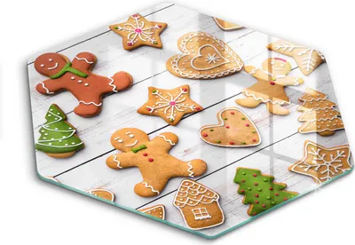 Produktbild von Glasschneideplatte - Herdabdeckplatte - Hexagon 40 cm -Schneidebrett - Spritzschutz - Weihnachtsgingerbrot