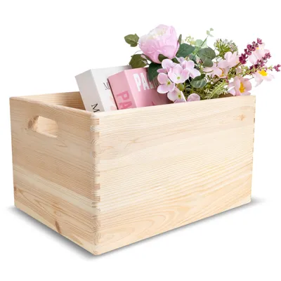 Zdjęcie produktu dla Creative Deco XXL Duża Drewniana Skrzynia do przechowywania z uchwytami| 40x30x24 cm (+/- 1 cm) |Naturalna | na dokumenty, zabawki i narzędzia