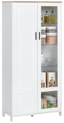 Produktbild von Modernes Sideboard mit 2 Tš¹ren und verstellbaren Einlegeb?den aus Holz und Glas, 76 x 36 x 160 cm, Wei?