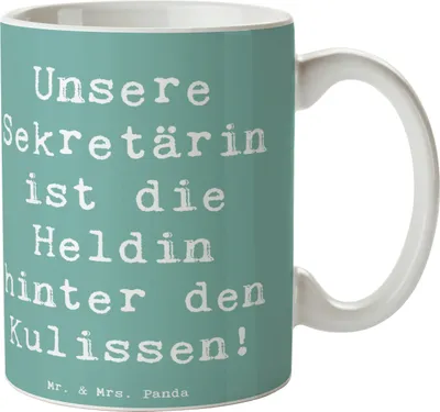 Produktbild von Mr. & Mrs. Panda Keramikbecher Spruch Sekretärin Heldin - Meeresbrise - Geschenk, unsichtbare, Tasse, Trinkbecher, Freundschaft, Kaffeetasse, Kaffeebecher, Pott, Bedanken
