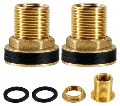 Produktbild von 2 Stück Tankverschraubung, AG 3/4" x IG 1/2" Fassverschraubung, Messing Regentonnendurchführung, Behälterverschraubung für Wasserhähne, Wassertonnen & Wassertanks