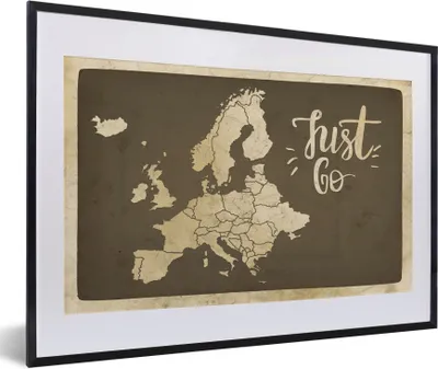 Produktbild von MuchoWow® MuchoWow® Gerahmtes Poster Karte - Europa - Zitat 60x40 cm - Poster mit zchwarzem Bilderrahmen - Schlafzimmer - Plakat in Rahmen - Drucken