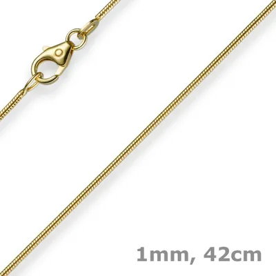 Produktbild von 1mm Kette Collier Schlangenkette aus 585 Gold Gelbgold 42cm Damen Goldkette