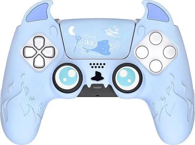 Produktbild von Silikonhülle mit Daumentasten-Abdeckungen und Aufklebern für PS5-Controller – Blau