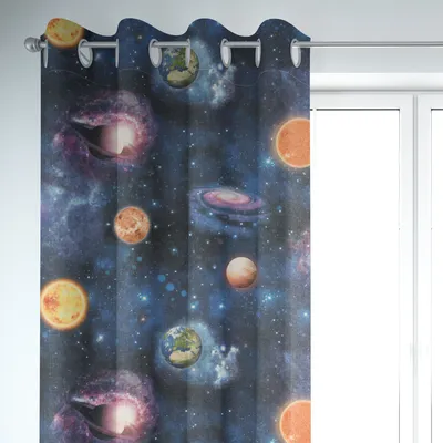 Produktbild von SCHÖNER LEBEN. Vorhang Samt Planeten Weltall blau bunt 245cm Aufhängung Ösen