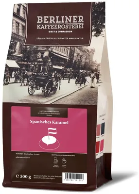 Zdjęcie produktu dla Berliner Kaffeerösterei – kawa aromatyzowana hiszpańskim karmelem (500 g / ziarna)