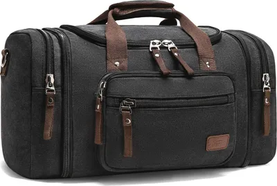 Produktbild von Canvas Reisetaschen, Fresion Großräumige Handtasche Schultertasch Herren Weekender Sporttasche Damen Reisetasche mit 2 Seiten Taschen für Erweiterungen (Schwarz)