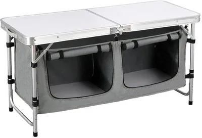 Produktbild von Campingküche Klappbar 120 cm – Höhenverstellbarer Campingschrank mit Tisch & Tragetasche – für 4–6 Personen