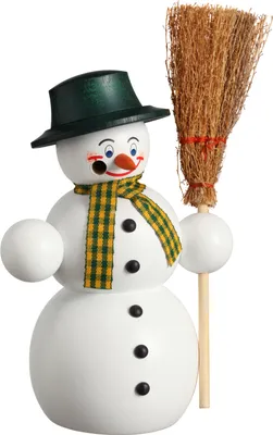 Produktbild von Seiffener Volkskunst Räuchermännchen Schneemann mit Besen - Größe ca. 16cm, für Räucherkerzen Größe M (Standard) - 12214