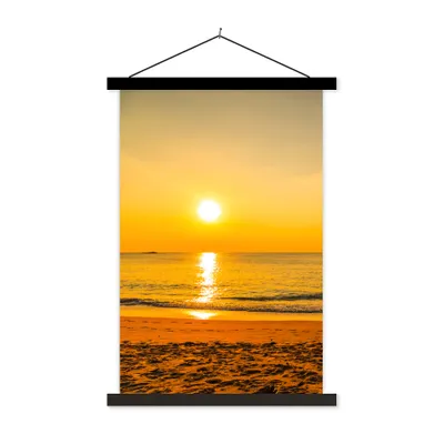 Produktbild von MuchoWow® Textilposter Palme - Strand - Sonnenuntergang - Meer 40x60 cm mit schwarzem Rahmen - Wanddekorationen