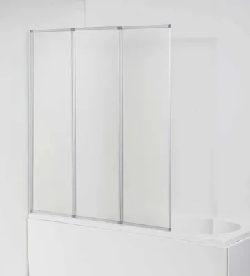 Produktbild von sanicomfort Badewannenaufsatz MALO 120x140 cm – 3-teilig Faltwand, Kunststoffglas Tropfendekor, Alu-Rahmen, Spritzschutz für Badewanne, beidseitig montierbar, silber