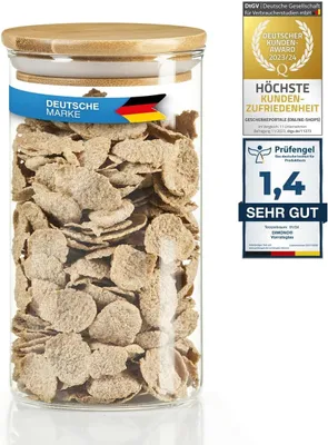 Produktbild von Glas Vorratsbehälter 0,7 L, luftdicht Borosilikatglas, Bambusdeckel, spülmaschinenfest, stapelbar