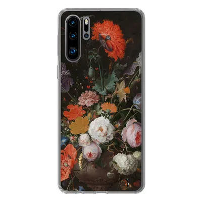 Produktbild von MuchoWow® Handyhülle Schutzhülle Hülle für Huawei P30 Pro Stilleben mit Blumen und einer Uhr - Gemälde von Abraham Mignon Silikon Softcase Handy Hülle - Schutzdeckel
