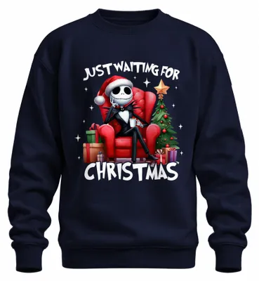 Immagine prodotto di Just Waiting For Christmas Jack Skellington Skelett Weihnachten Unisex Felpa Pullover, Navy, S