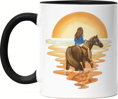 Produktbild von Pferd Tasse Schwarz Hengst Frau Liebe Reiten Sonnenuntergang Pferdeflüsterer Ausritt Pferdeliebhaber Reiterin Sport
