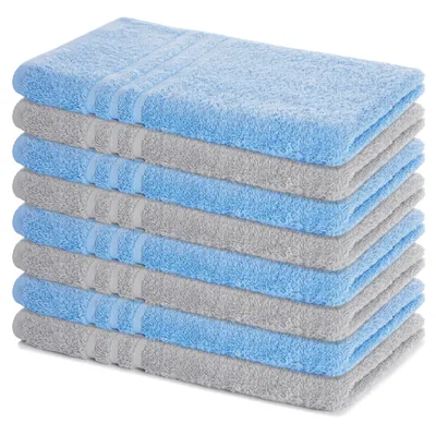 Produktbild von Lavea® 8er Set Handtücher 50x100 cm, Elena, 100% Baumwolle, Frottier Badetuch, Sporthandtuch, 60°C waschbar, Handtuch Set, Delphinblau & Silber