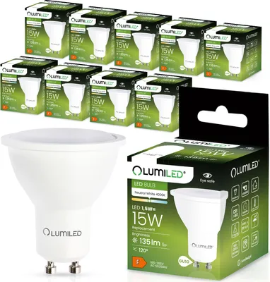 Produktbild von LUMILED GU10 LED 1.5W 135 Lumen Leuchtmittel 4000K neutralweiß Lampe Strahler Spot ersetzt 15W 120° Reflektorlampen Reflektor 10 Stück Lampen