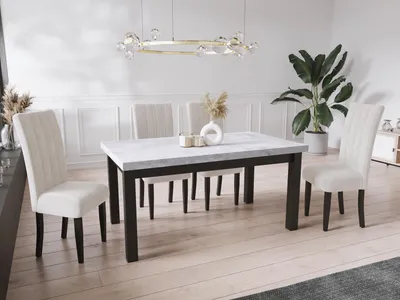 Produktbild von Moderner Rechteckiger Ausziehbarer Esstisch - Platzsparend - Schwarze Holzbeine - 140 bis 180 cm - Hergestellt in EU - 140 x 80 cm - Grau Beton