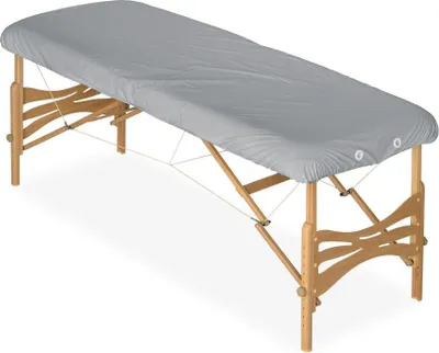 Produktbild von Ölresistenter PolyurethanBezug | mit Gummizug und drei Spanngummis | für Massageliegen Massagetische | Spannbezug, Schutzüberzug | Grau  165x60 cm