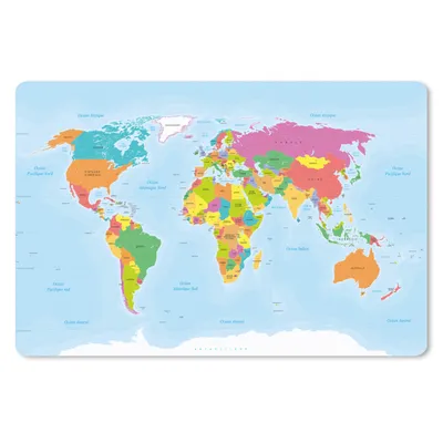 Produktbild von MuchoWow® Mauspad Mousepad Französische Weltkarte - Farben - Einfach 27x18 cm - Mousepads - Maus Mat - Pad - Mausunterlage - Büroartikel - Desk Matten