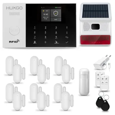 Produktbild von HUXGO HXA005 Alarmanlage Haus WiFi GSM 4G mit Funksirene, Alarm System mit Bewegungssensor und 12xTür-Fenstersensor, Tuya App