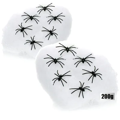 Obrázok produktu pre com-four® Dekoračná sada na Halloween, 14 kusov – 200 g pavučiny s 12 pavúkmi