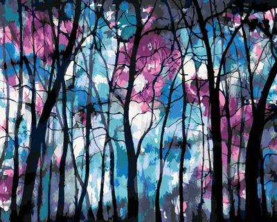 Produktbild von Zuty - Malen nach Zahlen - DUNKLER WALD MIT BLAU-VIOLETTEM HIMMEL, 40x50 cm, ohne Keilrahmen