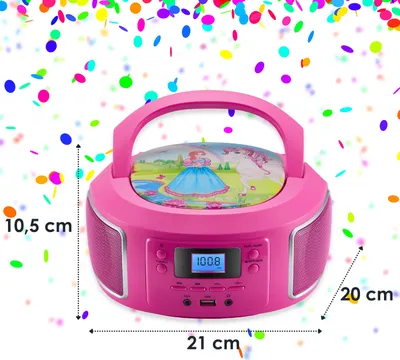 Produktbild von Cyberlux tragbarer CD-Player | Kinder CD-Player | AUX-IN | USB-Anschluss | CD/MP3-Radio | Kinder Radio | CD-Radio | Stereoanlage | Boombox | Pink