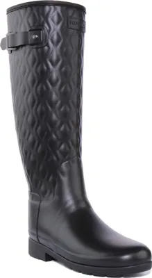 Produktbild von Hunter Frauen Raff ierte Schlanke Passform Vertikal Gesteppt Großer Regen Stiefel Schwarz – undefined / Schwarz