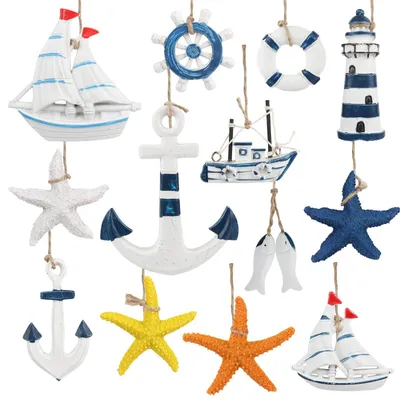 Maritimes Hängeset, 13-teilig, nautische Deko, Anker, Seestern, Leuchtturm