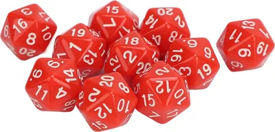 Immagine prodotto di set di dadi poliedrici 10pcs in plastica Leggero 20 lati per giochi di ruolo da tavolo rosso