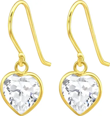 Produktbild von 925 Sterling Silber Ohrhaken Ohrhänger vergoldet mit transparentem Zirkonia-Herz