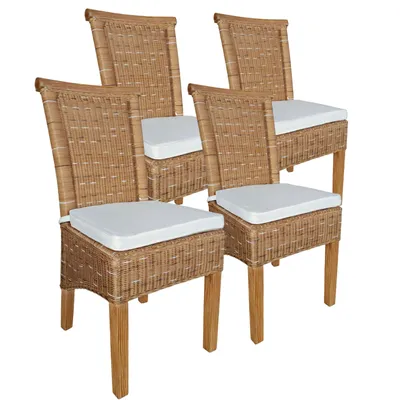 Produktbild von Esszimmer Stühle Set Rattanstühle Perth 4 Stück braun nachhaltig mit Sitzkissen