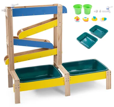Image de Table de jeux pour sable et eau COSTWAY, jouets de sable avec 2 bacs et accessoires, table de jeux sensorielle Montessori 3 en 1 pour jeunes enfants à partir de 3 ans, jouets d'extérieur pour le jardin